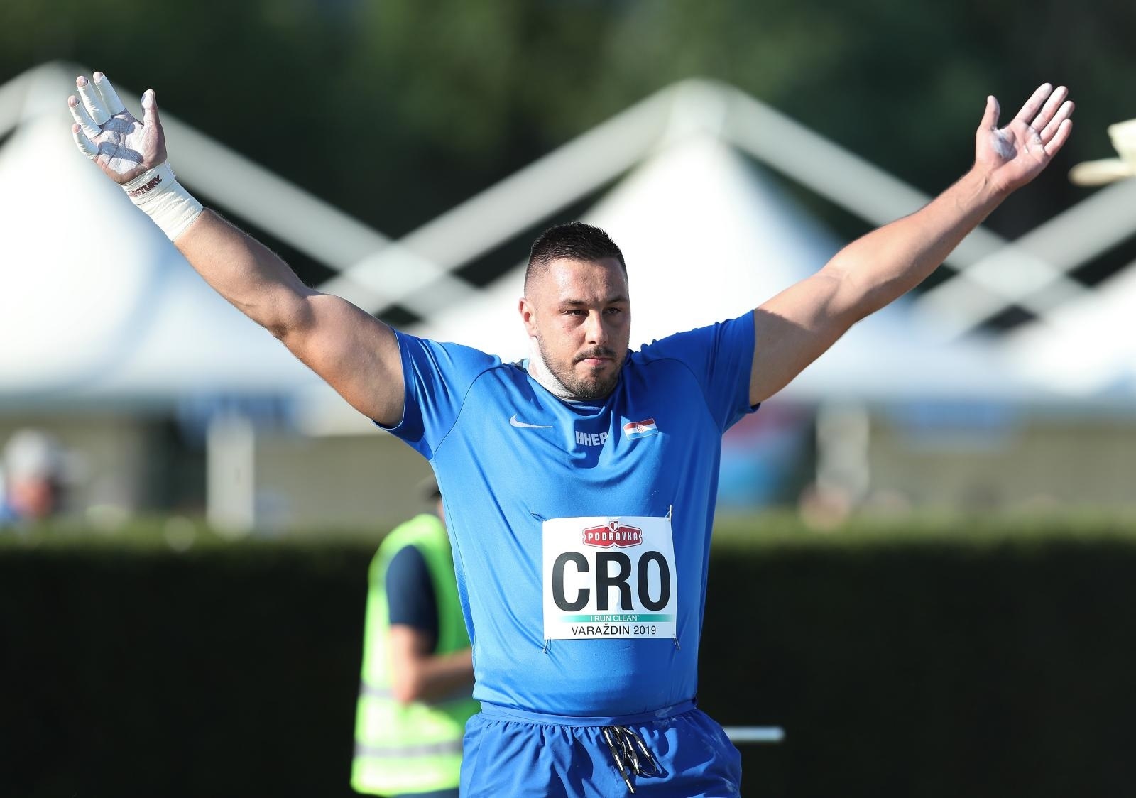 10.08.2019., Varazdin - stadion Sloboda. Ekipno prvenstvo Europe u atletici - druga liga. Mihaljevic Filip. Bacanje kugle. Photo: Sanjin Strukic/PIXSELL