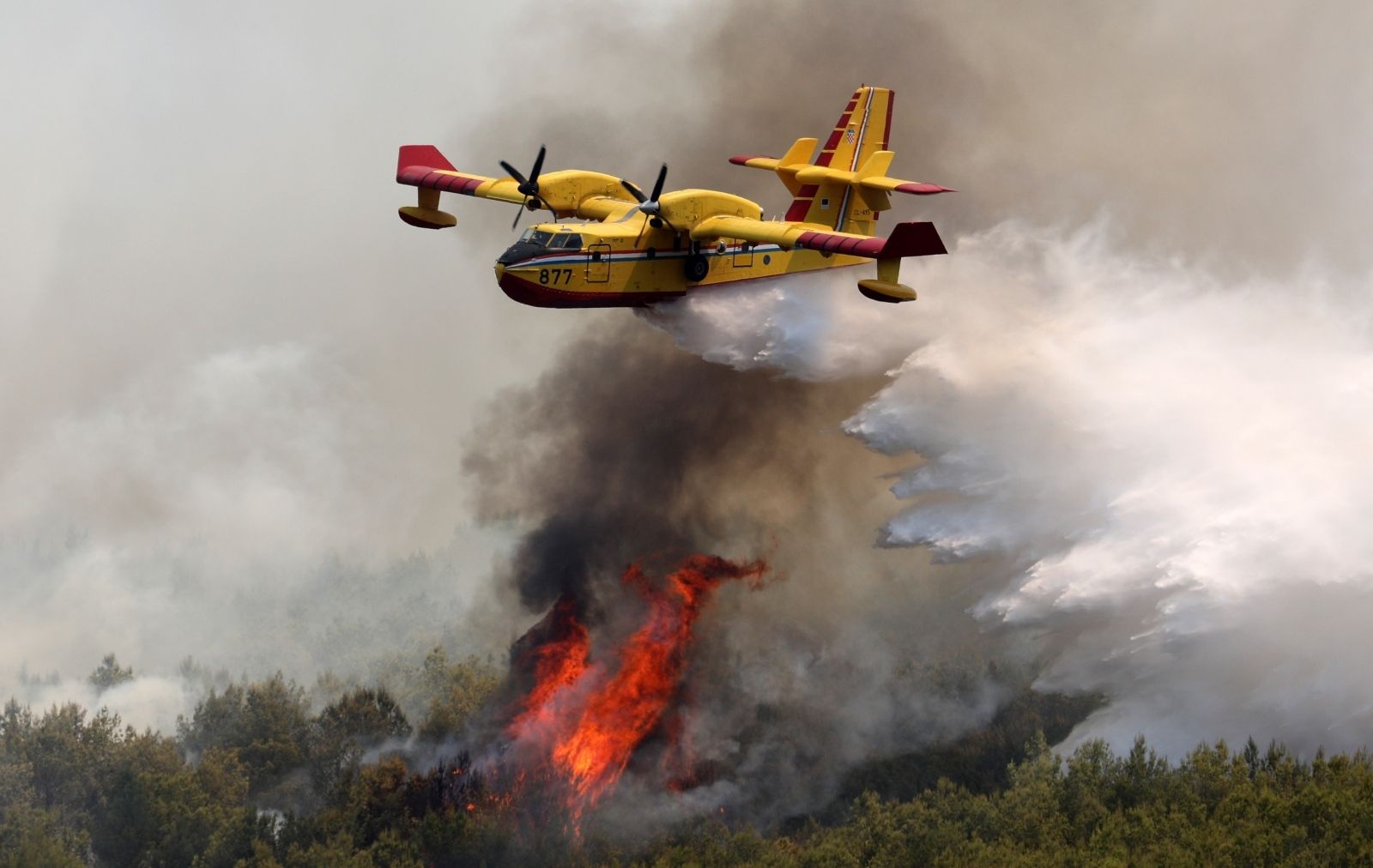 12.08.2021., Sibenik - Pozar kod Vrpolja gase vatrogasne snage, 43 vatrogasca, 16 vozila i dva kanadera. Pozar se priblizio se i kucama.
Photo: Dusko Jaramaz/PIXSELL
