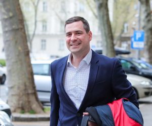 19.04.2021., Zagreb - Predsjednik zagrebacke Gradske organizacije HDZ-a Mislav Herman dolazi na sjednicu Predsjednista i Sredisnjeg odbora HDZ-a u sjediste stranke na Trgu zrtava fasizma. Photo: Sanjin Strukic/PIXSELL