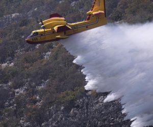 22.08.2021., Sosici - U lokaliziranju pozara na nepristpacnom terenu umnogome pomazu zracne snage. Na terenu su jedan kanader i dva airtraktora. Photo: Ivo Cagalj/PIXSELL