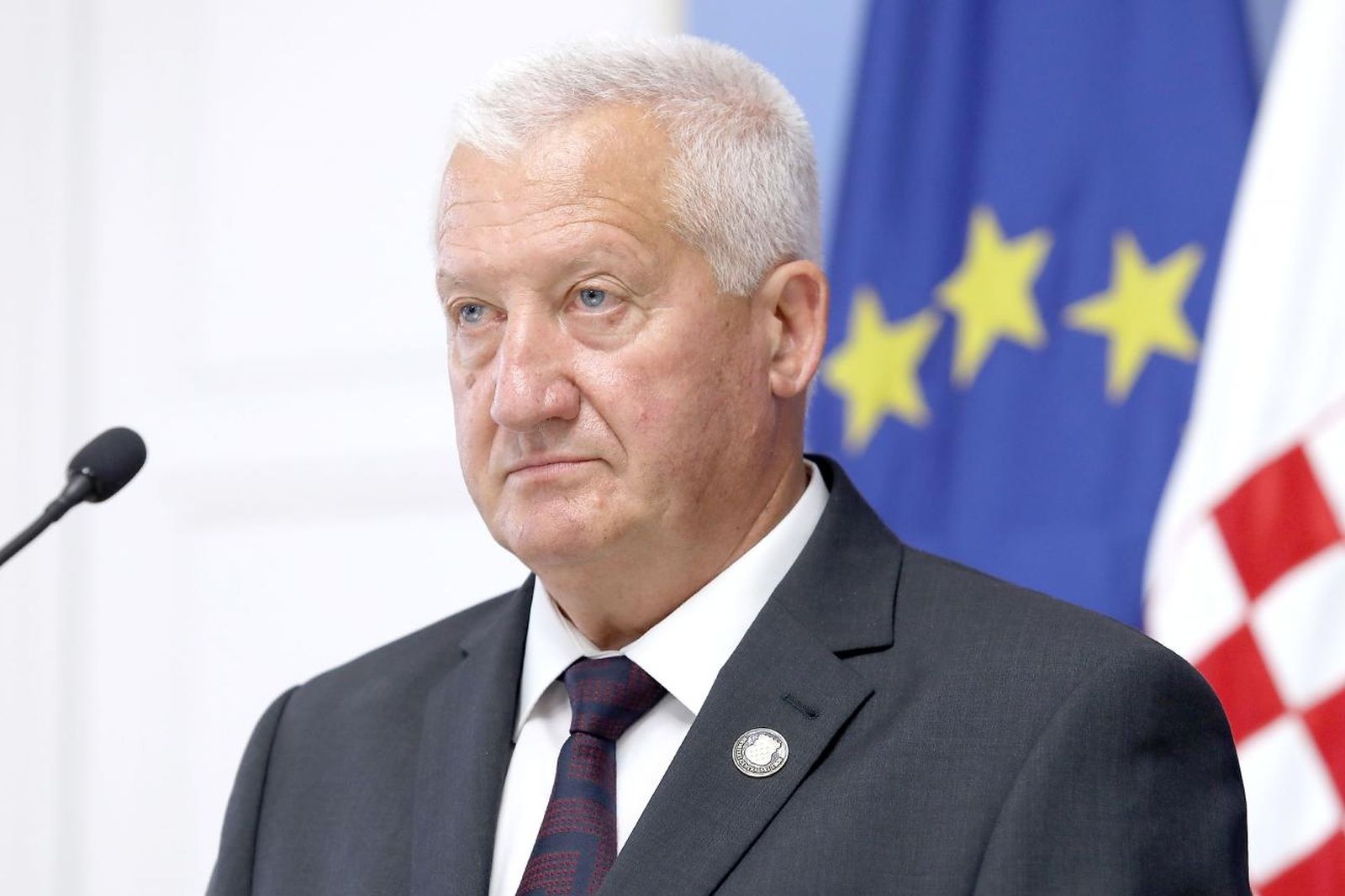 27.07.2021., Zagreb - Predsjednik Hrvatskog generalskog zbora Pavao Miljavac dao je izjavu medijima nakon sastanka s predsjednikom Vlade u Banskim dvorima. Photo: Patrik Macek/PIXSELL