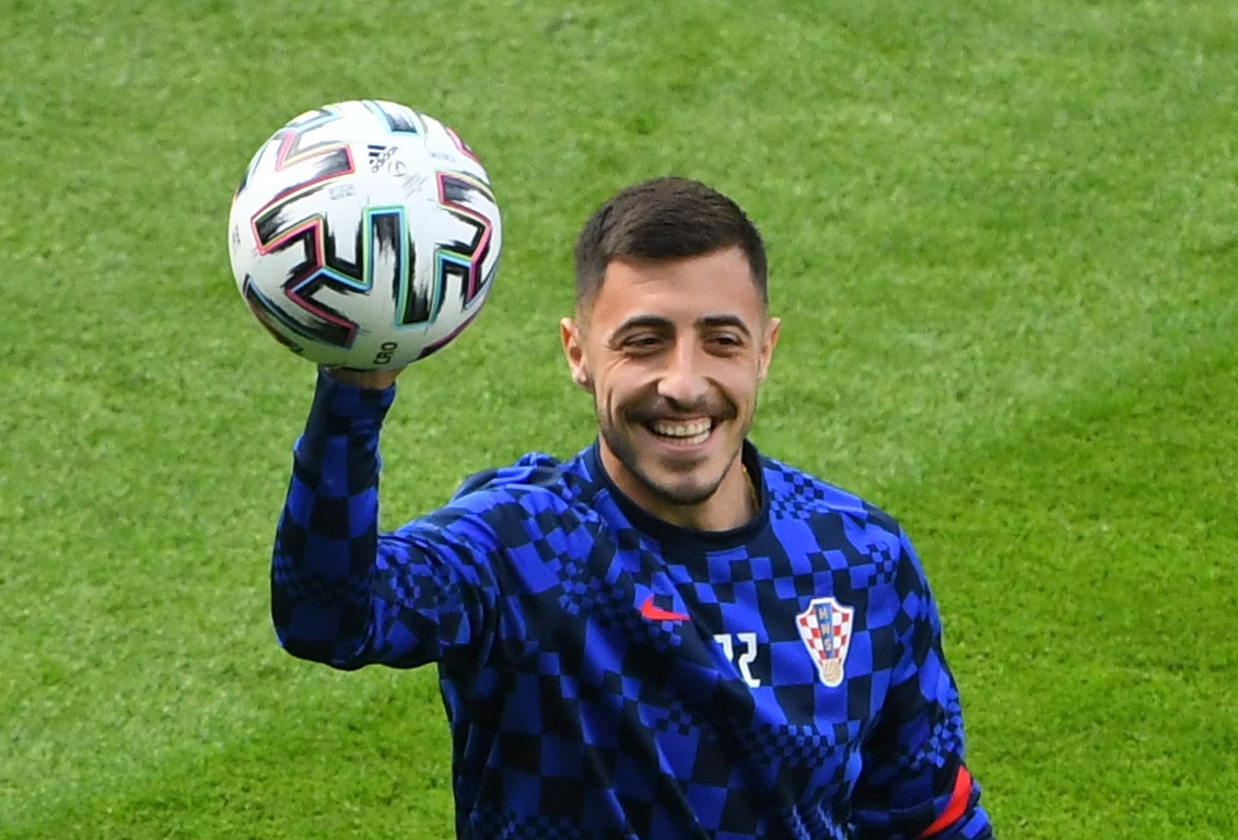 Euro 2020 - Group D - Croatia v Czech Republic Soccer Football - Euro 2020 - Group D - Croatia v Czech Republic - Hampden Park, Glasgow, Scotland, Britain - June 18, 2021 Croatia's Josip Juranovic during the warm up before the match Pool via REUTERS/Andy Buchanan ANDY BUCHANAN