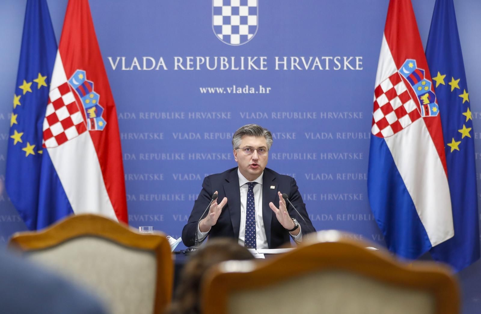 26.02.2021., Zagreb - U Banskim dvorima odrzana je konferencija za medija predsjednika Vlade RH Andreja Plenkovica.  Photo: Slavko Midzor/PIXSELL