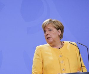 epa09416735 German Chancellor Angela Merkel gives a statement to the media regrading the current situation in Afghanistan, in Berlin, Germany, 16 August 2021. Taliban co-founder Abdul Ghani Baradar on 16 August 20201 declared victory and end to the decades-long war in Afghanistan, a day after the insurgents entered Kabul to take control of the country. Baradar, who heads the Taliban political office in Qatar, released a short video message after President Ashraf Ghani fled and conceded that the insurgents had won the 20-year war.  EPA/OMER MESSINGER / POOL