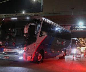 epa09450542 The bus with the players of the Argentine national soccer team leaves the Arena Sao Paulo Stadium, after the suspension of the South American soccer qualifier for the Qatar 2022 World Cup between Brazil and Argentina in Sao Paulo, Brazil, 05 September 2021. The National Health Surveillance Agency (Anvisa, regulator) of Brazil interrupted the match between Brazil and Argentina due to an alleged irregularity in the immigration of four visiting players, in a controversial decision that led to the withdrawal of the teams and the referees.  EPA/Sebastiao Moreira