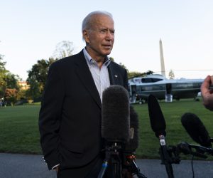 epa09454304 US President Joe Biden speaks with reporters after arriving at the White House via Marine One, in Washington, DC, USA, 07 September 2021. Biden traveled to New Jersey and New York to tour areas effected by Hurricane Ida and met with local leaders.  EPA/Alex Edelman / POOL