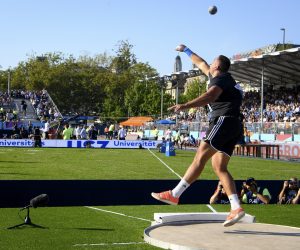 epa09455423 Filip Mihaljevic of Croatia competes in the men's Shot Put during the city event of the Weltklasse IAAF Diamond League international athletics meeting on Sechselaeutenplatz in Zurich, Switzerland, 08 September 2021.  EPA/JEAN-CHRISTOPHE BOTT