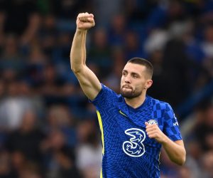 epa09462017 Mateo Kovacic of Chelsea celebrates after scoring the 2-0 lead during the English Premier League soccer match between Chelsea FC and Aston Villa in London, Britain, 11 September 2021.  EPA/ANDY RAIN EDITORIAL USE ONLY. No use with unauthorized audio, video, data, fixture lists, club/league logos or 'live' services. Online in-match use limited to 120 images, no video emulation. No use in betting, games or single club/league/player publications