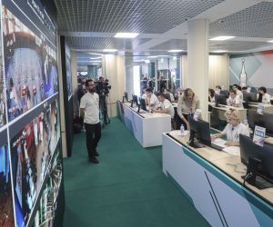 epa09472799 Volunteers observe remotely for Russian Parliamentary elections at the Moscow Public Election Monitoring Center in Moscow, Russia, 17 September 2021. In Russia, on September 17, elections of deputies of the State Duma, governors, deputies of the regional and city levels begin. The main voting day will take place on 19 September. Voting in the State Duma takes place in one round according to a mixed system - 225 deputies must be elected from party lists and 225 deputies - from single-mandate constituencies.  EPA/MAXIM SHIPENKOV