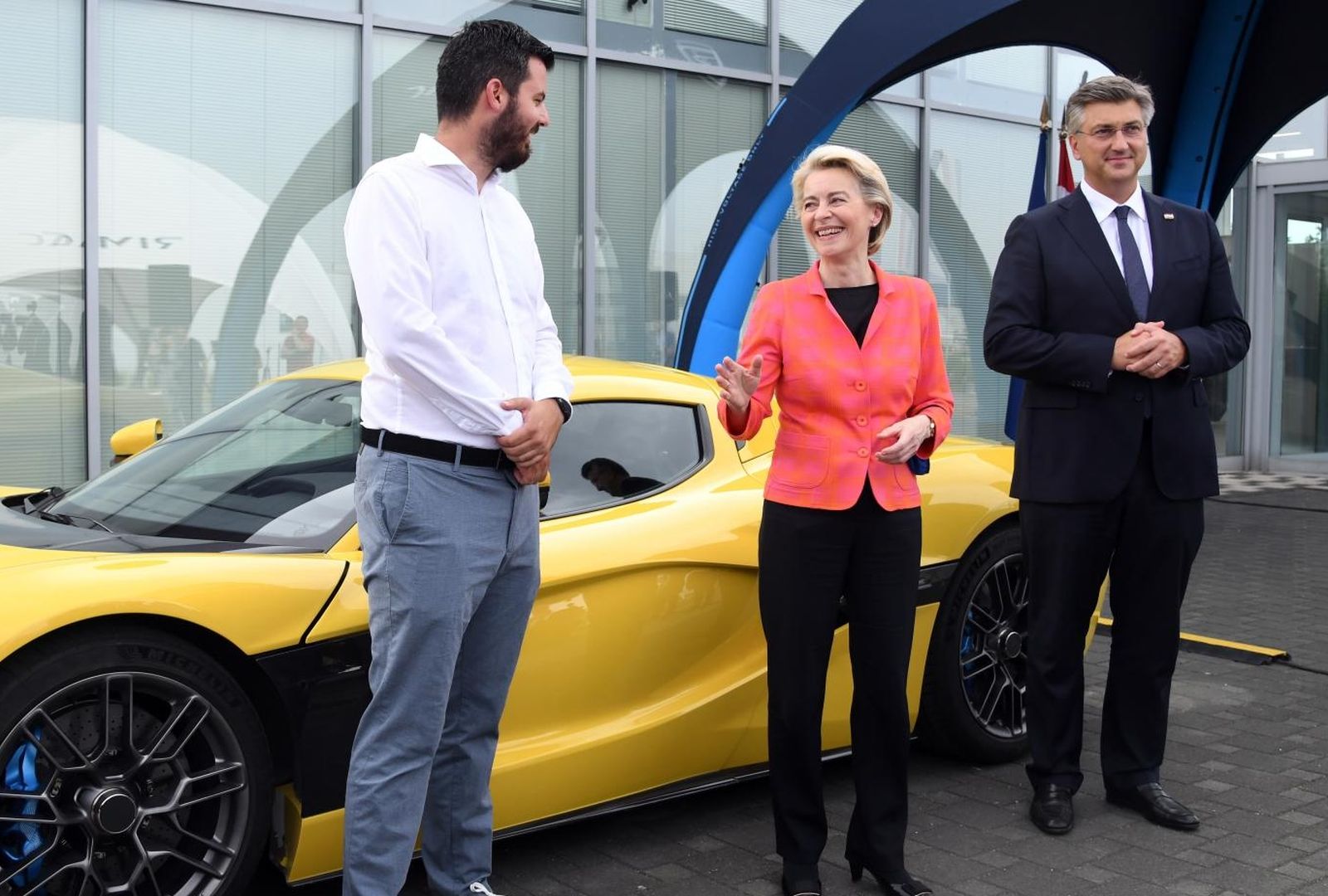 08.07.2021., Sveta Nedelja - 
Predsjednik Vlade Plenkovic i predsjednica Europske komisije Ursula von der Leyen posjetili su  tvrtku Rimac Automobili d.o.o. u Svetoj Nedelji nakon cega su se obratili medijima.
Photo: Josip Regovic/PIXSELL