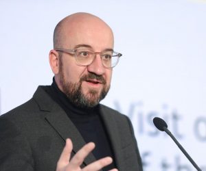 09.01.2020., Zagreb - Predsjednik Europskog vijeca Charles Michel tijekom zajednicke konferencije za medije s predsjednikom Vlade RH Andrejom Plenkovicem u Nacionalnoj i sveucilisnoj knjiznici. Photo: Borna Filic/PIXSELL/EU2020HR