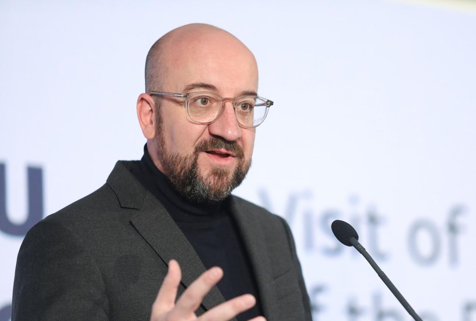 09.01.2020., Zagreb - Predsjednik Europskog vijeca Charles Michel tijekom zajednicke konferencije za medije s predsjednikom Vlade RH Andrejom Plenkovicem u Nacionalnoj i sveucilisnoj knjiznici. Photo: Borna Filic/PIXSELL/EU2020HR