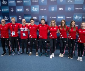 09.06.2021., Osijek - Konferencija Svjetskog kupa u gimnastici DOBRO World Cupa Osijek 2021. na kojoj su nazocili clanovi i clanice hrvatske gimnasticke reprezentacije. Aurel Benovic, Filip Borosa, Filip Ude, Jakov Vlahek, Tin Srbic, Ana Djerek, Tijana Korent, Christina Zwicker, Sara Sulekic Photo: Davor Javorovic/PIXSELL