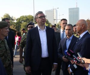 15, September, 2021, Belgrade - The President of Serbia, Aleksandar Vucic, visited the display of weapons and military equipment in Usce. Milan Mojsilovic, Aleksandar Vucic, Nebojsa Stefanovic. Photo: B.P./ATAImages

15, septembar, 2021, Beograd - Predsednik Srbije Aleksandar Vucic obisao je prikaz sredstava naoruzanja i vojne opreme na Uscu. Photo: B.P./ATAImages