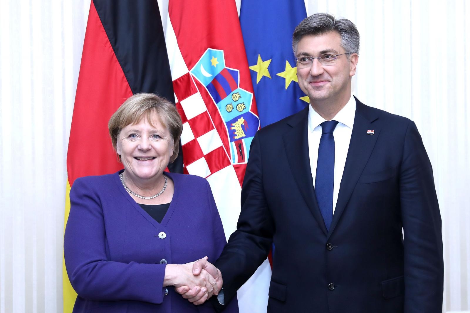 20.11.2019., Zagreb -U okviru Kongresa Europske pucke stranke koji se odrzava u Zagrebu predsjednik Vlade RH Andrej Plenkovic primio je u Banskim dvorima saveznu kancelarku Savezne Republike Njemacke Angelu Merkel. 
Photo: Patrik Macek/PIXSELL