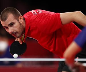 Table Tennis - Men's Team - Last 16 Tokyo 2020 Olympics - Table Tennis - Men's Team - Last 16 - Tokyo Metropolitan Gymnasium - Tokyo, Japan - August 1, 2021. Tomislav Pucar of Croatia in action REUTERS/Luisa Gonzalez LUISA GONZALEZ
