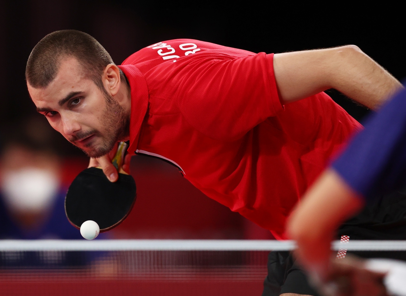 Table Tennis - Men's Team - Last 16 Tokyo 2020 Olympics - Table Tennis - Men's Team - Last 16 - Tokyo Metropolitan Gymnasium - Tokyo, Japan - August 1, 2021. Tomislav Pucar of Croatia in action REUTERS/Luisa Gonzalez LUISA GONZALEZ