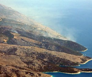 16.07.2011., Brac - Fotografije iz zraka pokazuju da je jedan od najvecih pozara u posljednje tri godine "izbrisao" cijelu zapadnu stranu otoka, ostavljajuci iza sebe pustos, dim i ostatke nekoc mocne sume. 
Photo: Ivana Ivanovic/PIXSELL