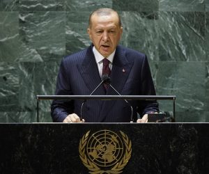 epa09480069 Turkish President Tayyip Erdogan addresses the 76th Session of the U.N. General Assembly in New York City, New York, USA, 21 September 2021.  EPA/EDUARDO MUNOZ / POOL