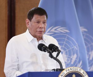 epa09481180 A handout photo made available by the Presidential Photographers Division (PPD) shows Filipino President Rodrigo Duterte speaking as he addresses virtually the 76th session of the United Nation General Assembly, inside Malakanang presidential palace in Manila, Philippines, 22 September 2021. Duterte reaffirmed his government's mandate and obligation to protect the Filipino people against criminals and other lawless elements as he instructed the justice department and the national police to review the conduct of the campaign against illegal drugs.  EPA/PPD HANDOUT  HANDOUT EDITORIAL USE ONLY/NO SALES