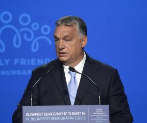 epa09483028 Hungarian Prime Minister Viktor Orban delivers a speech during the fourth Budapest Demographic Summit in Budapest, Hungary, 23 September 2021. The Budapest Demographic Summit, which was first organized in 2015, is a forum where politicians, church leaders, experts, representatives of the media, corporate sector and science, meet every two years. This year's summit, which runs on 23 and 24 September, is focusing on demography and sustainability.  EPA/SZILARD KOSZTICSAK HUNGARY OUT