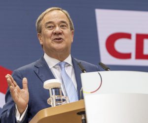 epa09491511 Armin Laschet, chancellor candidate of the Christian Democrats (CDU/CSU) union, at the press conference at CDU headquarters the day after federal elections, in Berlin, Germany, 27 September 2021. The CDU/CSU came in a close second behind the Social Democrats, according to preliminary results.  EPA/Maja Hitij / POOL
