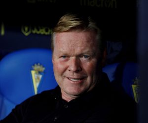 epa09484493 FC Barcelona´s head coach Ronald Koeman smiles during the Spanish LaLiga soccer match between Cadiz CF and FC Barcelona at Nuevo Mirandilla stadium in Cadiz, Andalusia, Spain, 23 September 2021.  EPA/ROMAN RIOS