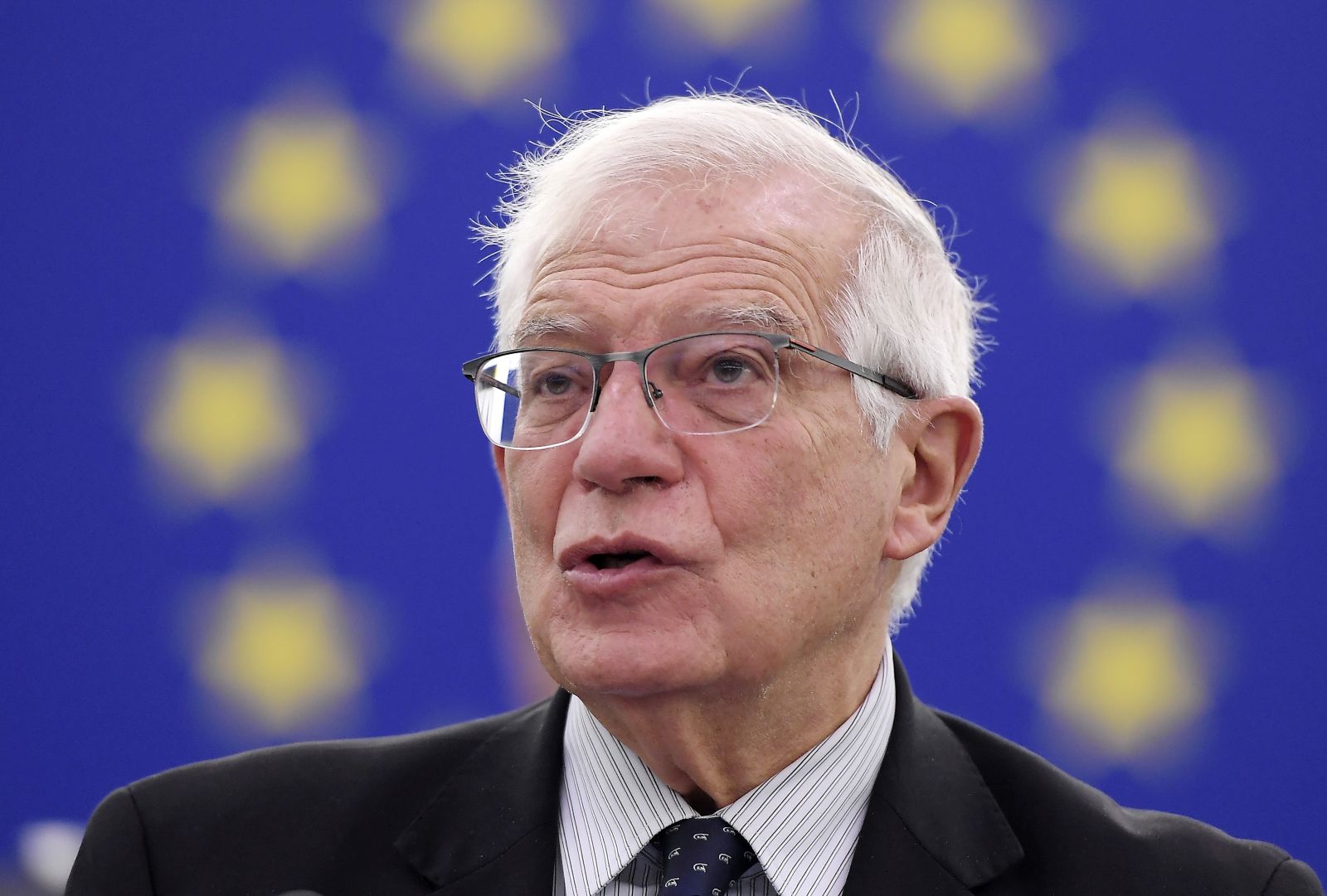 epa09506543 European Union High Representative for Foreign Affairs and Security Policy Josep Borrell delivers a speech during a debate on the future of EU-US relations as part of a plenary session at the European Parliament in Strasbourg, France, 05 October 2021.  EPA/FREDERICK FLORIN / POOL