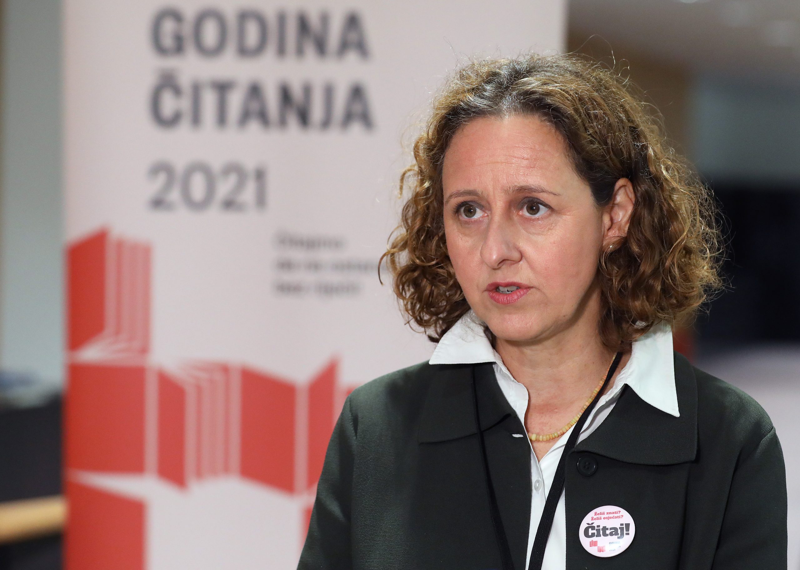 Zagreb, 12.10.2021. - Meðunarodna konferencija o poticanju èitanja "Èitajmo da ne ostanemo bez rijeèi". Na fotografiji ministrica kulture i medija Nina Obuljen Korinek. foto HINA/ Lana SLIVAR DOMINIÆ/ lsd