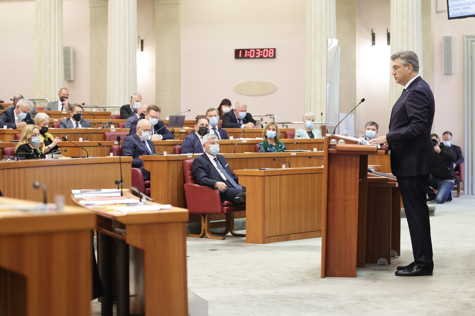Zagreb, 27.10.2021 - Nastavak 8. sjednice Hrvatskoga sabora raspravom o Godišnjem izvješću Vlade RH koje je podnio premijer Andrej Plenković.
Na fotografiji Andrej Plenković.
foto HINA/ Edvard ŠUŠAK/ es