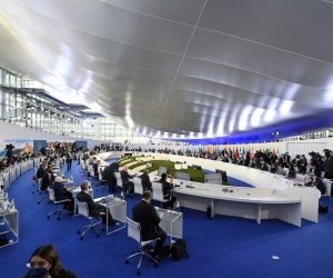 epa09553824 The hall of the plenary session inside La Nuvola meeting center at the G20 Summit in Rome, Italy, 30 October 2021. G20 world leaders meet in Rome to discuss climate change, Covid-19 and the post-pandemic global recovery.  EPA/Riccardo Antimiani