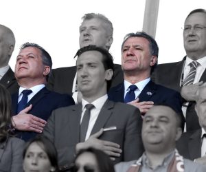 17.06.2016., stadion Geoffroy-Guichard, Saint-Etienne, Francuska - UEFA EURO 2016., 2. kolo, skupina D, Ceska - Hrvatska. Davor Suker, Damir Vrbanovic, Zdravko Mamic, Zorislav Srebric. 
Photo: Goran Stanzl/PIXSELL
