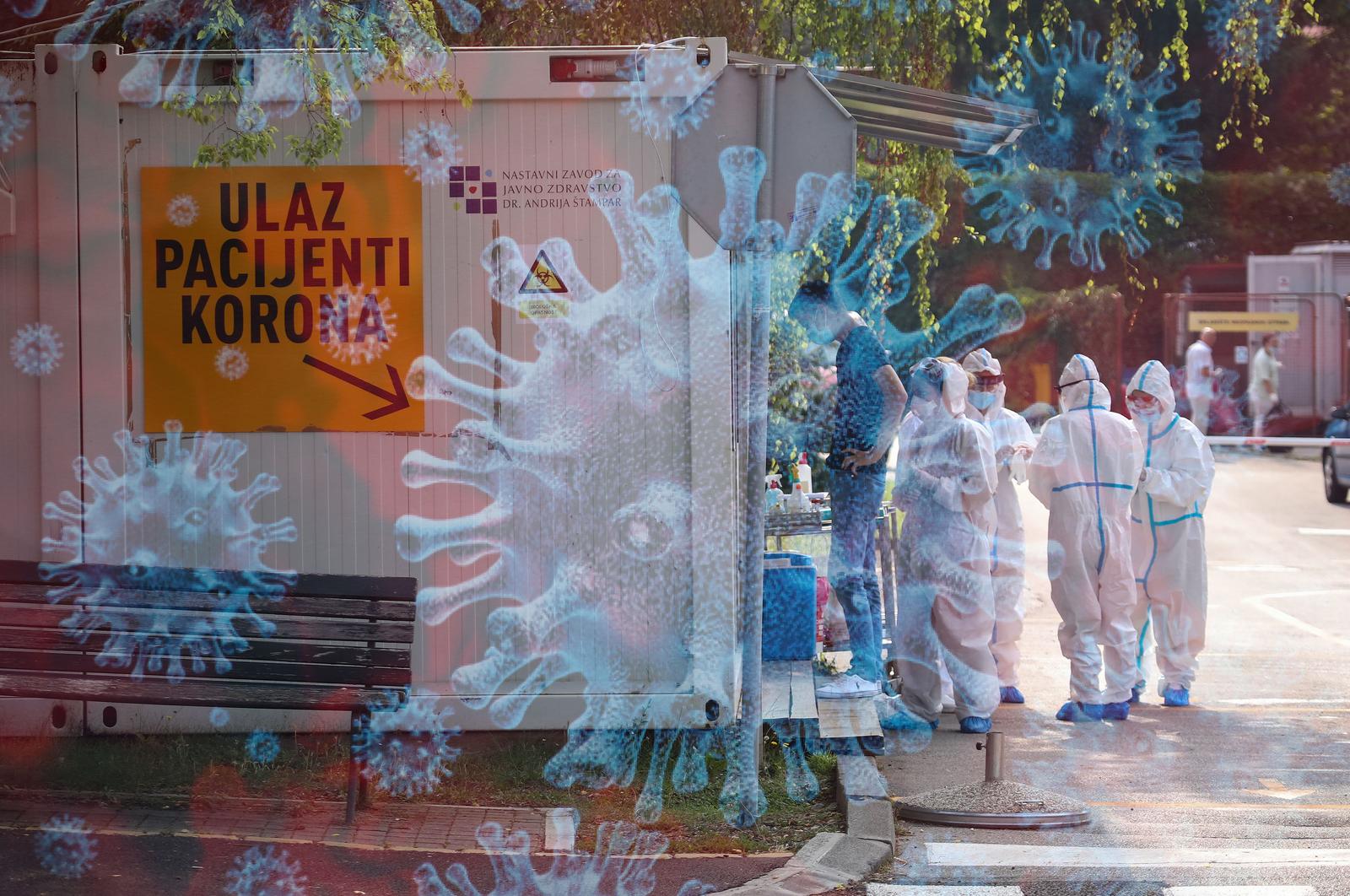23.07.2020.,. Zagreb -  ILUSTRACIJA -  SNIMLJENO DVOSTRUKOM EXPOZICIJOM.
U Nastavnom zavodu za javno zdravstvo "Dr. Andrija Stampar" djelatnici testiraju gradjane. "Drive-in" dijagnostika koronavirusa kako bi se ubrzalo dijagnosticiranje i povecao broj testiranih osoba. Osobe pri ovom testiranju ne izlaze iz automobila, sto povecava razinu sigurnosti osobe koja se testira i zdravstvenog djelatnika.
 Virus koji je uzrocnik bolesti COVID-19 u najvecem se broju slucajeva prenosi putem kapljica koje nastaju kad zarazena osoba kaslje, kise ili izdise. Te su kapljice preteske da bi letjele zrakom te brzo padaju na pod i druge povrsine.
Zaraziti se mozete dodirivanjem ociju, nosa ili usta nakon dodirivanja tako onecisceenih povrsina ili udisanjem virusa ako ste u neposrednoj blizini osobe koja ima COVID-19.Photo: Zeljko Lukunic/PIXSELL