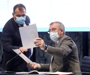 29.03.2021., Zagreb - u glavnoj dvorani Kongresnog centra Nacionalne i sveucilisne knjiznice odrzana je konferencija za medije Stozera civilne zastite RH . 
Photo: Patrik Macek/PIXSELL