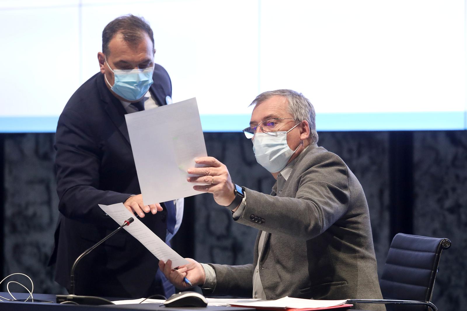 29.03.2021., Zagreb - u glavnoj dvorani Kongresnog centra Nacionalne i sveucilisne knjiznice odrzana je konferencija za medije Stozera civilne zastite RH . 
Photo: Patrik Macek/PIXSELL