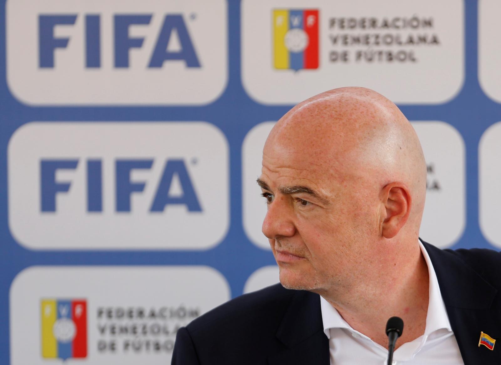 FIFA President Gianni Infantino visits Venezuela - Universidad central de Venezuela stadium - Caracas, Venezuela - October 15, 2021 FIFA President Gianni Infantino attends a news conference   REUTERS/Leonardo Fernandez Viloria