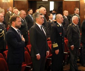 15.10.2021., Zagreb - Obiljezavanje 30. obljetnice ustrojavanja Glavnog stozera Oruzanih snaga. Mario Banozic, Zoran Milanovic, Robert Hranj.