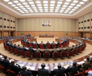 epa09494622 An undated photo released by the official North Korean Central News Agency (KCNA)  shows the first day sitting of the 5th Session of the 14th Supreme People's Assembly (SPA) of the Democratic People's Republic of Korea (DPRK) in Pyongyang, North Korea (issued 29 September 2021).  EPA/KCNA EDITORIAL USE ONLY  EDITORIAL USE ONLY
