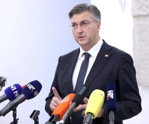 08.10.2021., Zagreb - Svecanom sjednicom Hrvatskoga sabora obiljezen je 8. listopada  Dan Hrvatskoga sabora i trideseta obljetnica raskidanja drzavnih sveza sa bivsom Jugoslavijom. Nakon svecane sjednice izjavu za medije dao je predsjednik Vlade Andrej Plenkovic.