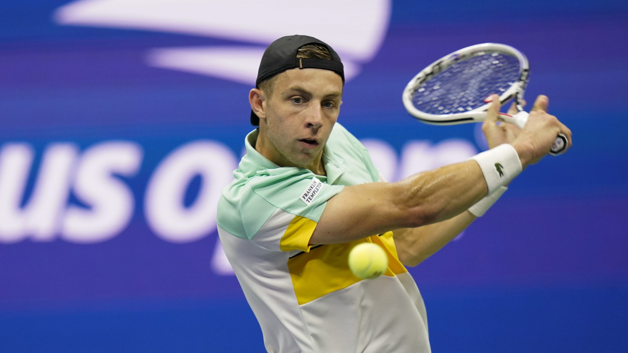 Tallon Griekspoor, of the Netherlands, returns a shot to Novak Djokovic, of Serbia, during the second round of the US Open tennis championships, Thursday, Sept. 2, 2021, in New York. (AP Photo/Frank Franklin II)