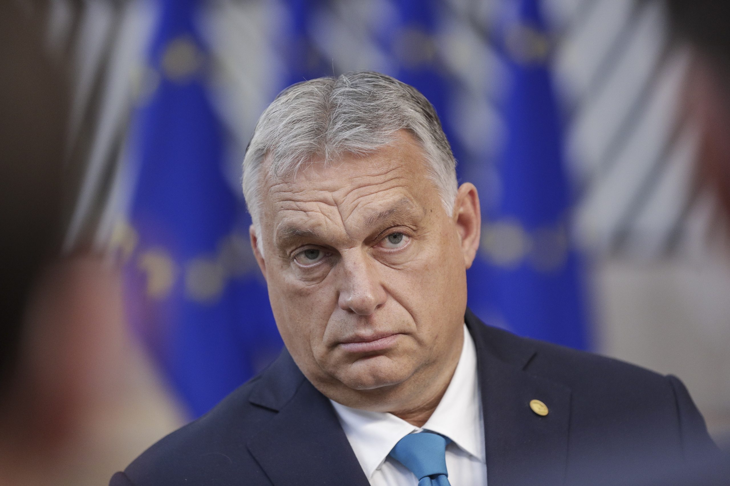 epa09535960 Hungary's Prime Minister Viktor Orban arrives to attend an EU summit in Brussels, Belgium, 21 October 2021. EU leaders meet in Brussels on 21 and 22 October, to discuss COVID-19, digital transformation, energy prices, migration, trade and external relations.  EPA/OLIVIER HOSLET / POOL