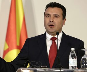 epa09556677 (FILE) North Macedonian Prime Minister Zoran Zaev (R) gestures during the press conference after the Serbia, North Macedonia and Albania high level trilateral meeting in Novi Sad, Serbia, 10 October 2019 (reissued 31 October 2021). North Macedonian Prime Minister Zoran Zaev on 31 October 2021 announced his resignation as a Prime Minister and from the leader of SDSM Party, after his party lost in the second round of local elections.  EPA/ANDREJ CUKIC *** Local Caption *** 55536619
