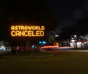 epa09567532 A view on the Astroworld music festival venue after all further events are canceled following a concert where eight people were killed and several others injured at a concert at the Astroworld Music Festival in Houston, Texas, USA, 06 November 2021. According to reports eight people have died and many others are injured after a crowd surge towards the stage where US rapper Travis Scott was performing 05 November. 17 people were transported to hospitals and others were being treated at a field hospital nearby.  EPA/KEN MURRAY