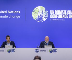 epa09576229 Peter Liese, Member of the European Parliament (L) and Frans Timmermans, Vice-President of the European Commission during a press conference in Glasgow, Britain, 11 November 2021. The 2021 United Nations Climate Change Conference (COP26) runs from 31 October to 12 November 2021 in Glasgow.  EPA/ROBERT PERRY