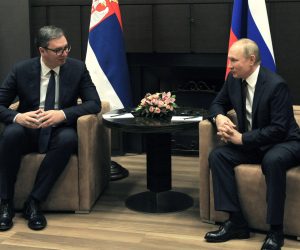 epa09602396 Russian President Vladimir Putin (R) and his Serbian counterpart Aleksandar Vucic (L) attend a meeting in the Black Sea resort of Sochi, Russia, 25 November 2021. Vucic is on a working visit to Russia.  EPA/MIKHAIL KLIMENTYEV /  KREMLIN POOL / SPUTNIK MANDATORY CREDIT