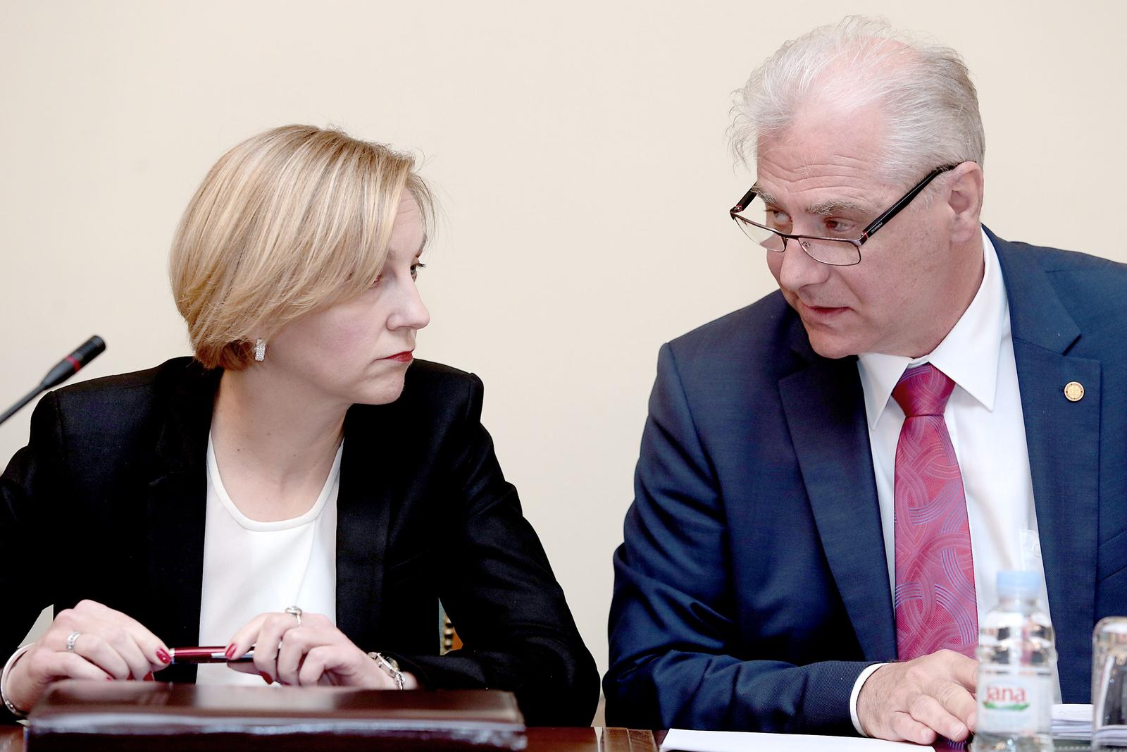 03.06.2014., Zagreb -13. sjednica Nacionalnog vijeca za pracenje suzbijanja korupcije u Hrvatskom saboru. Na sjednici se raspravljalo o izvjescima DORH-a i policije. Tamara Laptos, Dinko Cvitan. 
Photo: Patrik Macek/PIXSELL