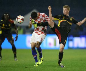 11.10.2013., stadion Maksimir, Zagreb - Kvalifikacijska nogometna utakmica za Svjetsko prvenstvo 2014. u Brazilu, skupina A, Hrvatska - Belgija. Dejan Lovren, Kevin De Bruyne. 
Photo: Igor Kralj/PIXSELL
