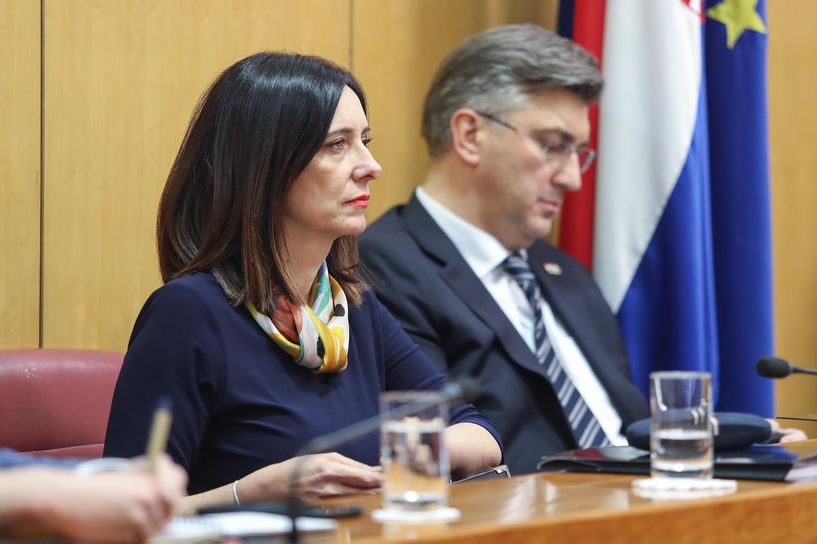 15.01.2020., Zagreb - Rasprava u Hrvatskom saboru o prijedlogu 31 oporbenog zastupnika da se pokrene postupak izglasavanja nepovjerenja ministrici znanosti i obrazovanja Blazenki Divjak. Ministrica znanosti i obrazovanja Blazenka Divljak, predsjednik Vlade RH Andrej Plenkovic. Photo: Luka Stanzl/PIXSELL