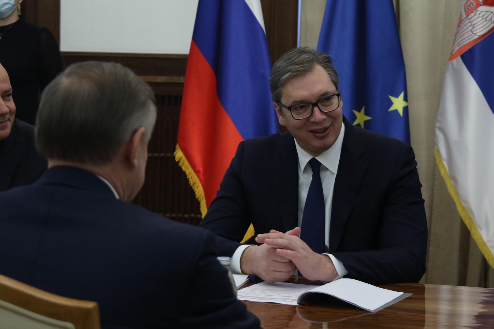 19, November, 2021, Belgrade - The President of the Republic of Serbia, Aleksandar Vucic, met with the Mayor of St. Petersburg, Aleksandar Beglov. Aleksandar Vucic, Alexander Dmitryevich Beglov. Photo: B.P./ATAImages

19, novembar, 2021, Beograd  - Predsednik Republike Srbije Aleksandar Vucic sastao se sa gradonacelnikom Sankt Peterburga Aleksandrom Beglovom. Photo: B.P./ATAImages