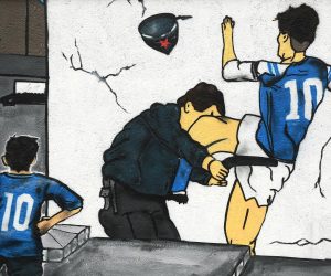 24.01.2021., Zagreb - Grafiti posveceni Dinamu na osnovnoj skoli Savski gaj. Zvonimir Boban udara milicajca na maksimiru u nikad odigranoj utakmici Dinamo Crvena zvezda 13.05.1990.
Photo: Marko Lukunic/PIXSELL